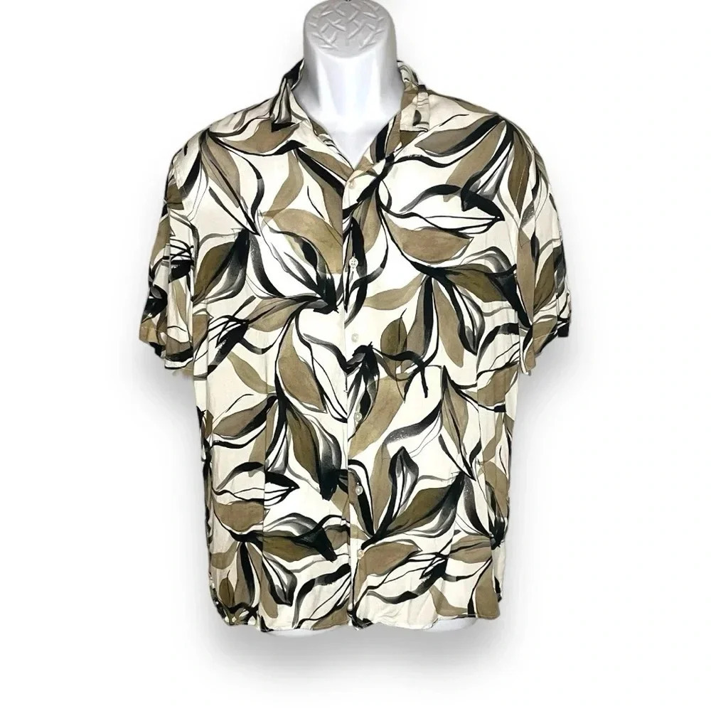 Zara Men’s Leaf Print Relaxed Fit Button Hawaiian Style Down Shirt - Size L,